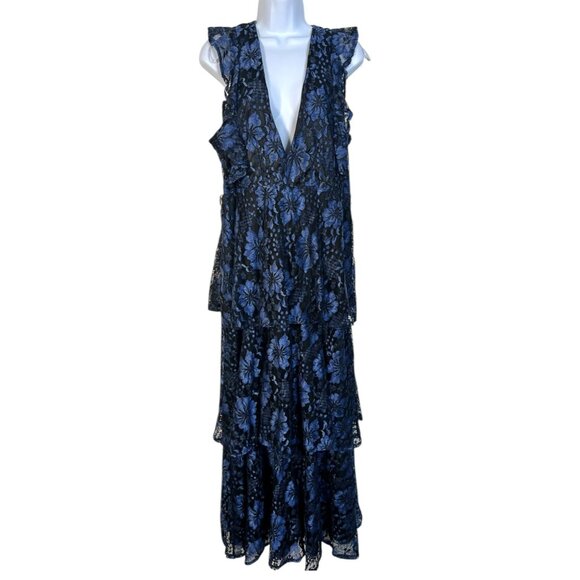 NWT Lulus Molinetto Navy Blue Lace Ruffled Tiered Sleeveless Maxi Dress XL - Picture 5 of 13